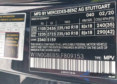 2020 Mercedes-Benz Glc 300 4Matic z USA, uszkodzony, nr VIN W1N0G8EB5LF809153